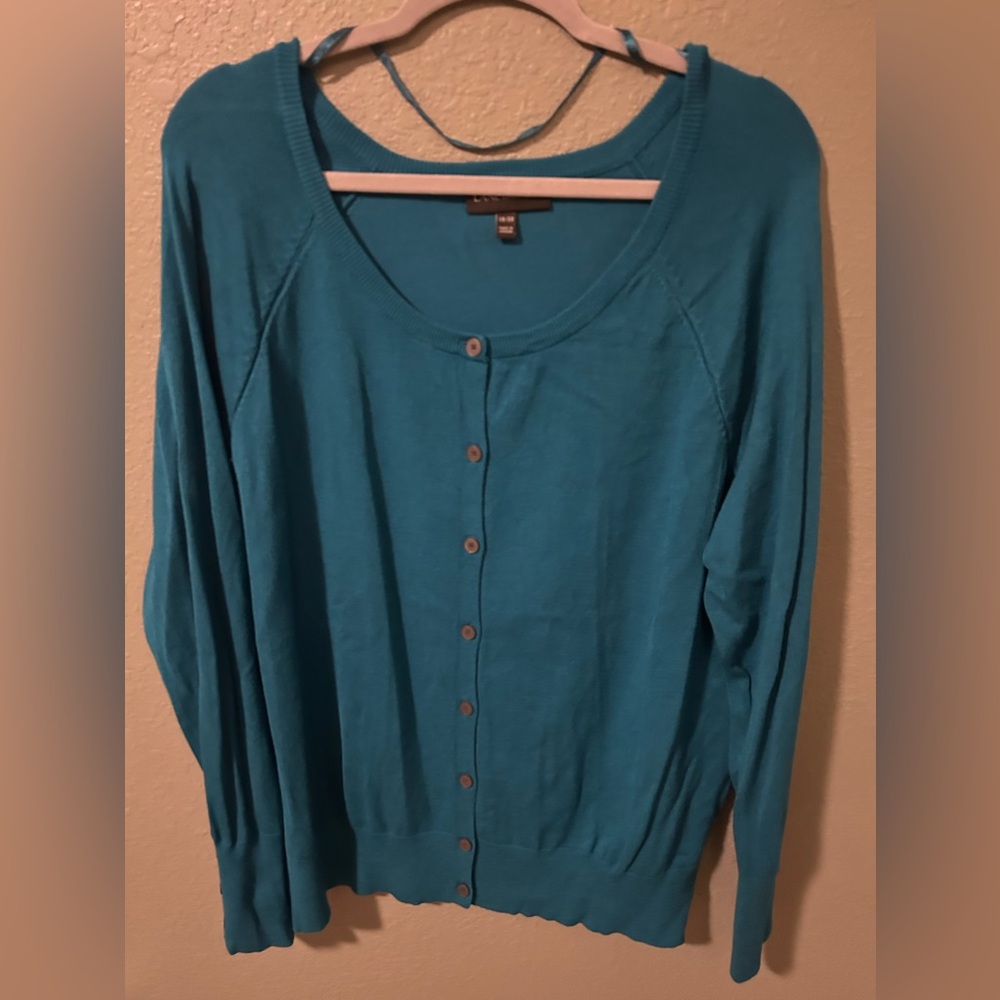 Lane Bryant Teal Button-Up Cardigan